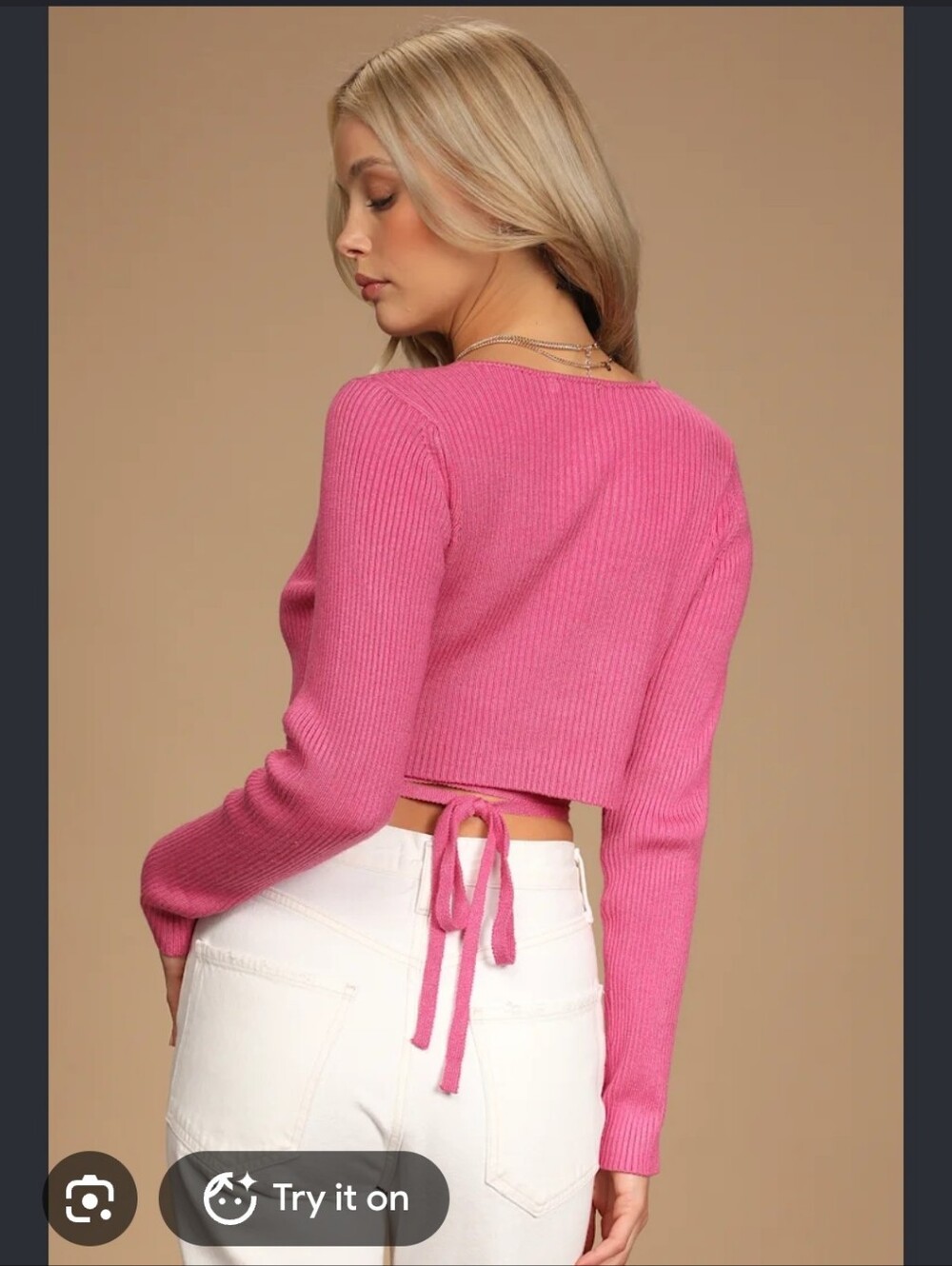 Missguided Pink Ribbed Tie-Back Cropped Sweater